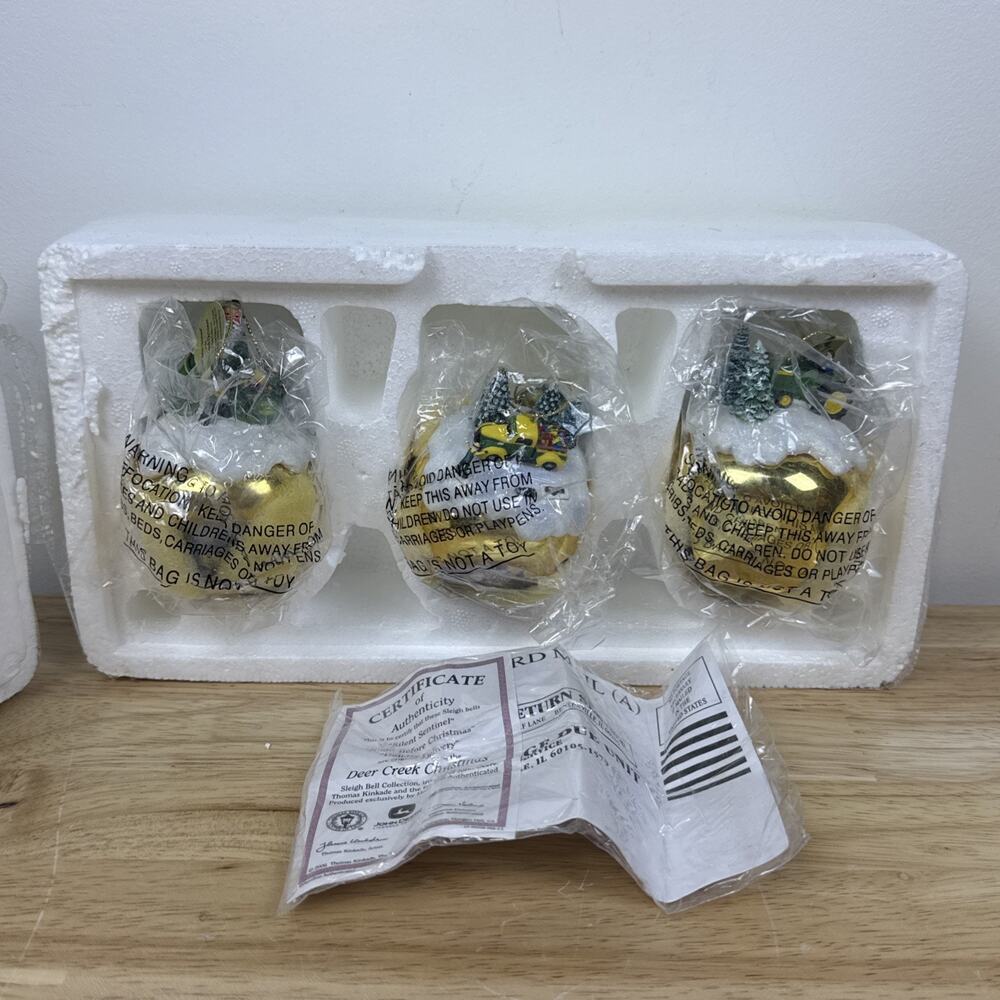 Set of 3 Thomas Kinkade / John Deere Sleigh Bells Christmas Ornaments Hamilton